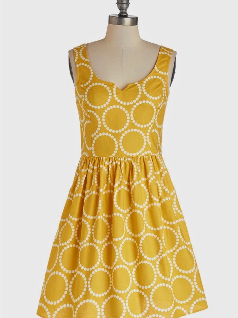 ModCloth Yellow Polka Circle Fit-and-Flare Dress with Pockets